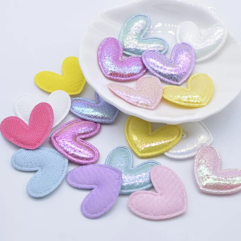 100 pièces de patchs en cuir brillant rembourrés en forme de cœur de 25*22mm, appliques pour vêtemen