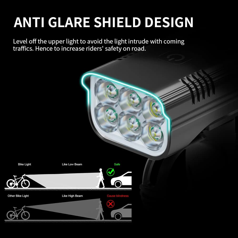 NATFIRE 6 LED lumière de vélo 3600 Lumen lampe de vélo Rechargeable lampe de poche avant et arrière 