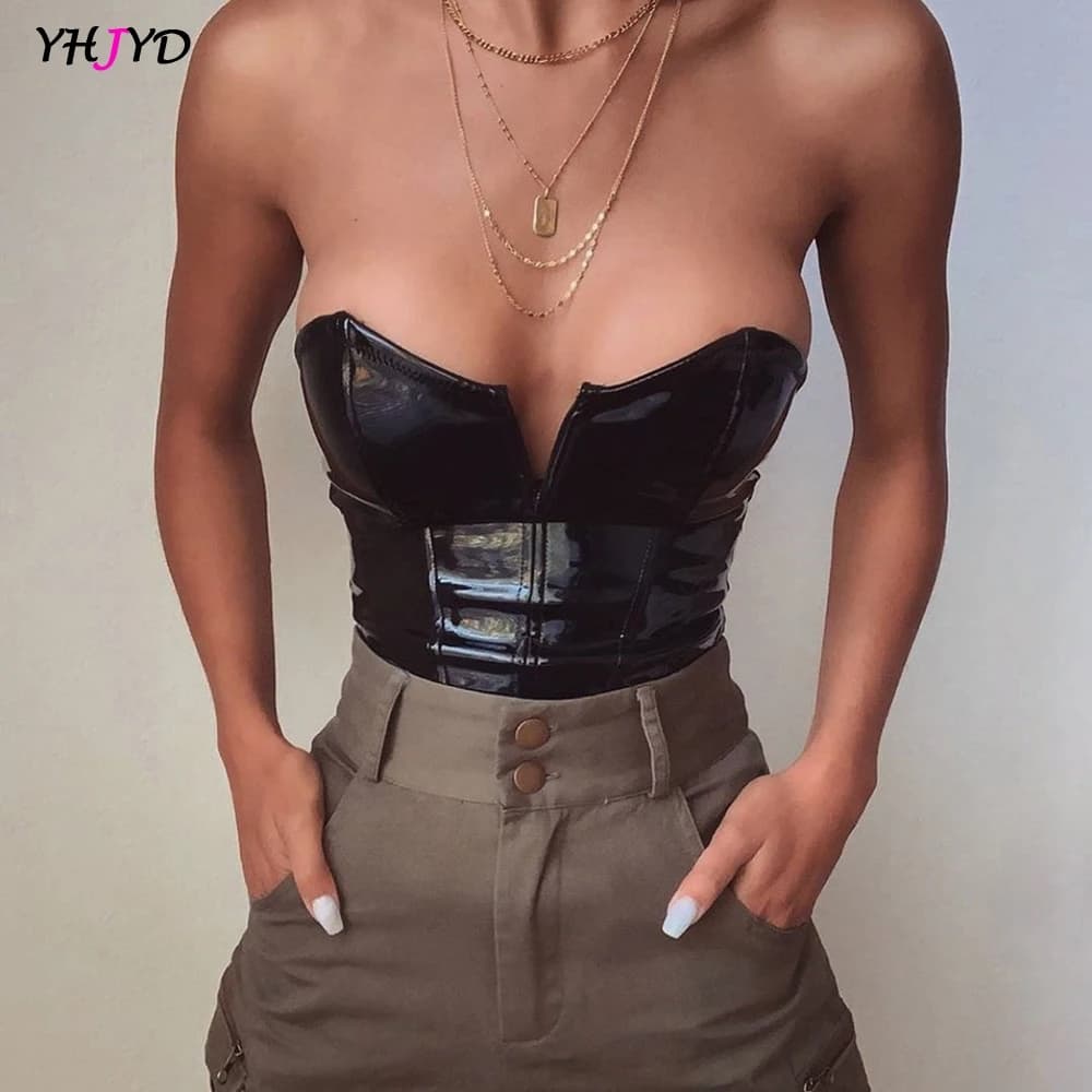 Body Sexy sans bretelles pour femmes, épaules dénudées, Push Up, moulant, fermeture éclair noire, co
