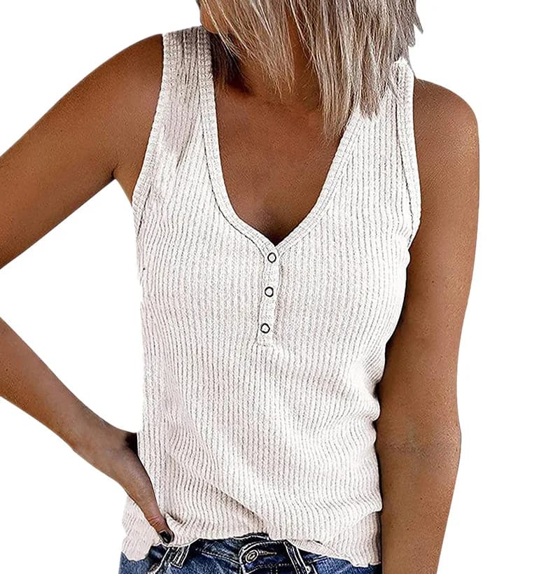 T-shirt col en V pour femme, estival et sexy, estival et décontracté, avec boutons, couleur unie