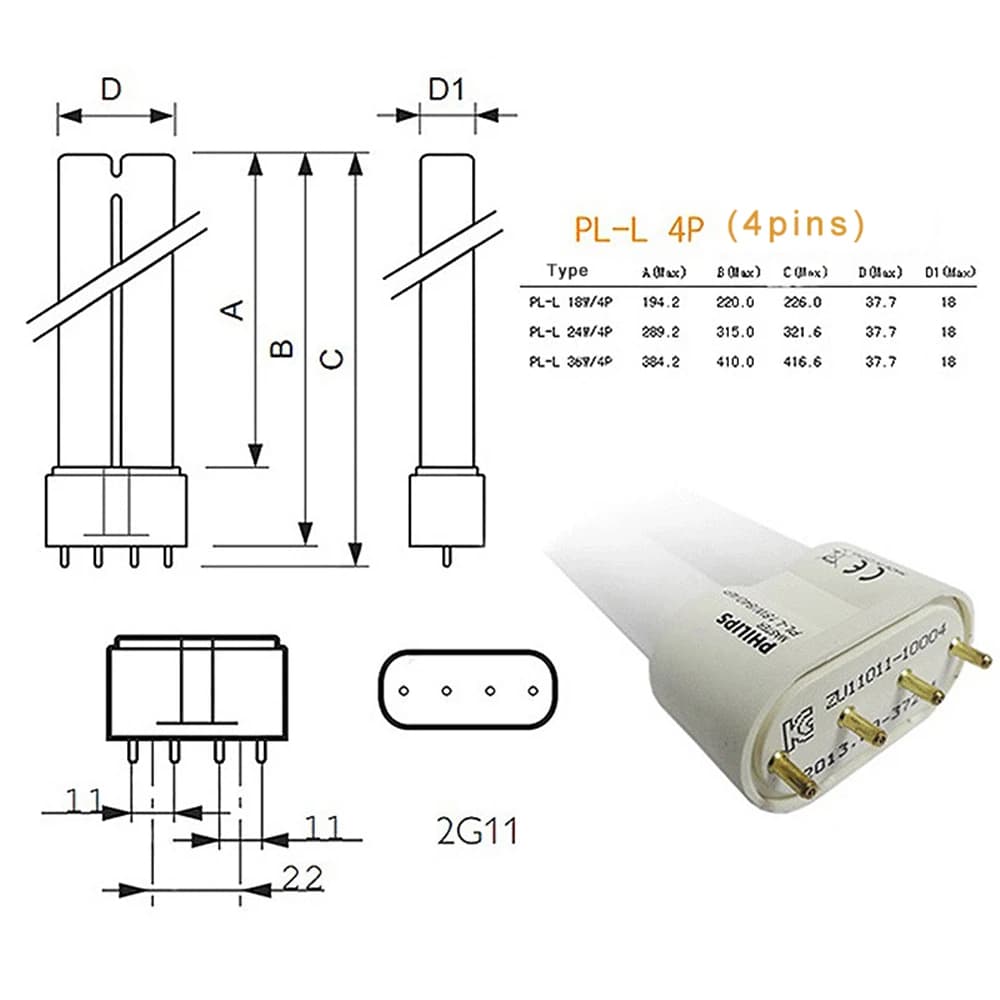 ZHMZH 18W 24W 36W 40W 55W lampe fluorescente 4 broches double Tube Base de lumière à économie d'éner
