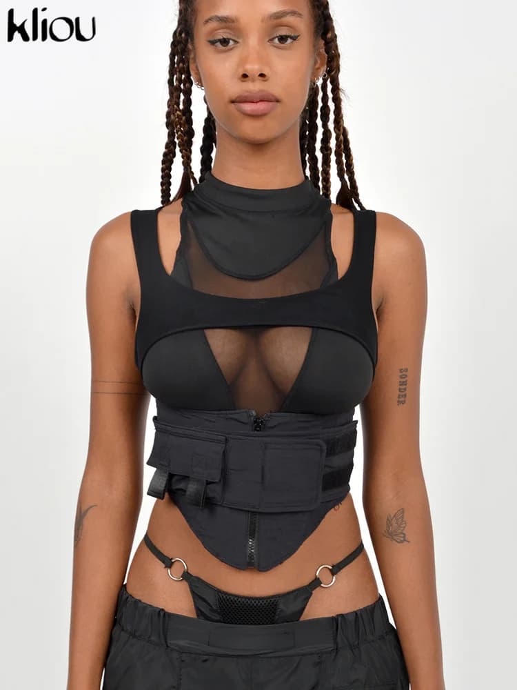 Kliou-Short de Motard pour Femme, Haut Hipster Y2K, Forme Irrégulière, Couture en Maille, Style High