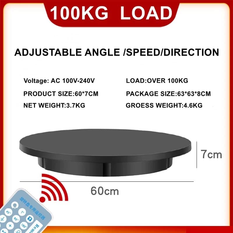 Plateau tournant avec télécommande, 42/52/60CM, 100KG de charge, 360 °, muet, exposition, présentoir