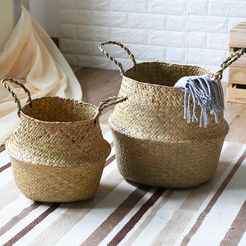 Mir de rangement tissé en jonc de mer WUNICEF, pot de fleurs de plantation pliable, panier à linge d