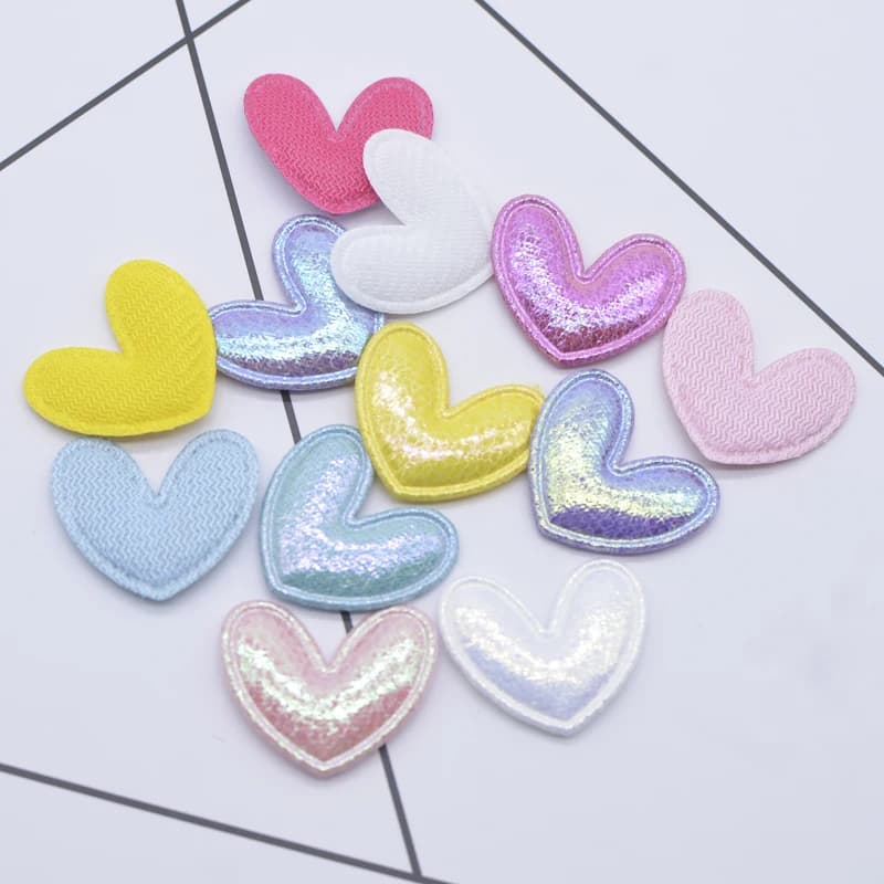 100 pièces de patchs en cuir brillant rembourrés en forme de cœur de 25*22mm, appliques pour vêtemen