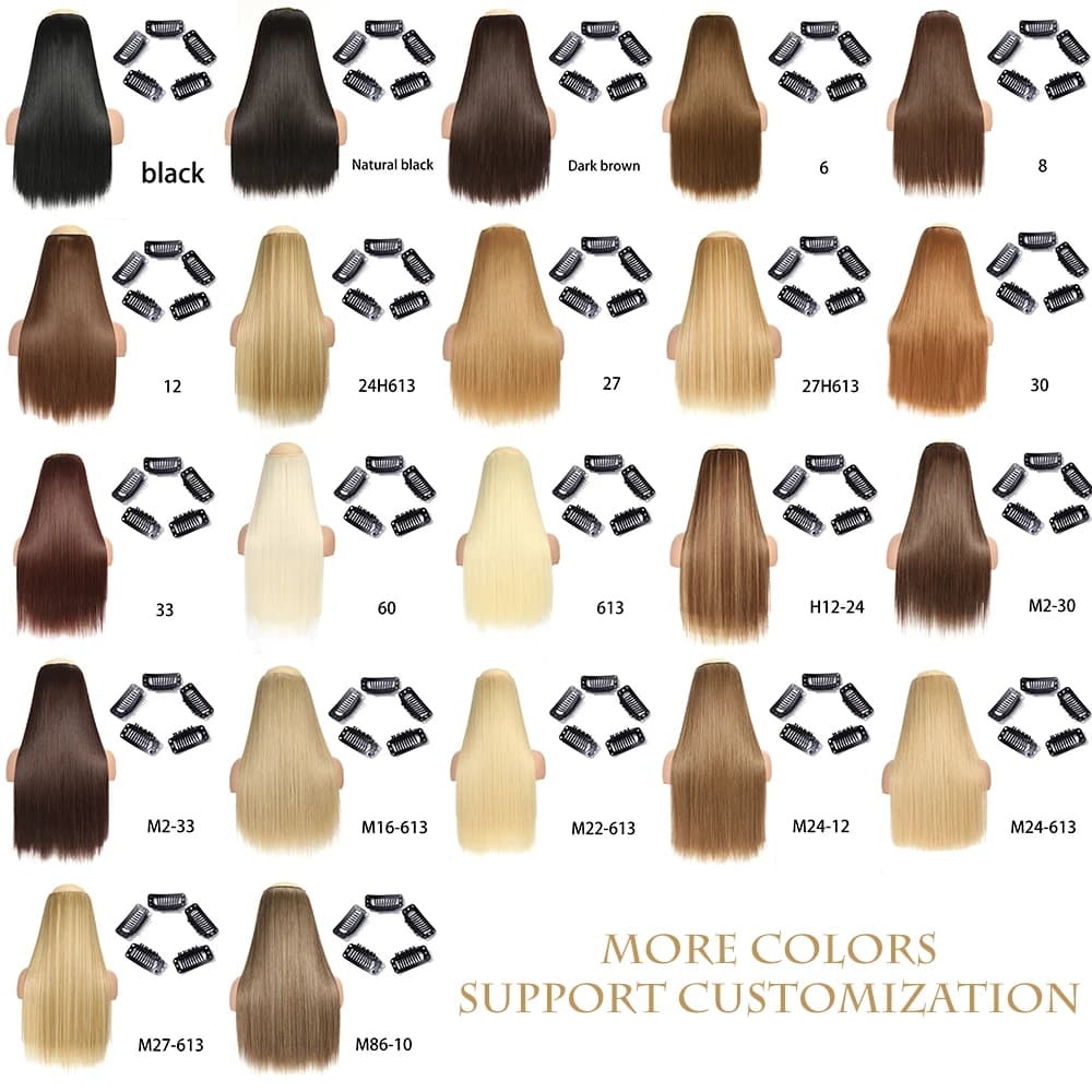 Extension capillaire synthétique longue et lisse à Clip, 5 Clips, faux cheveux blonds, bruns et noir