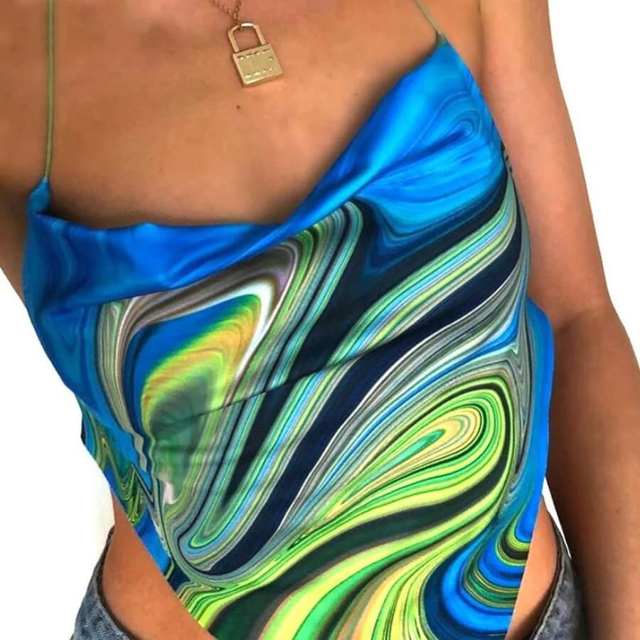 Corset dos nu Y2K Bandana Print pour femme, dos nu, licou, fibre courte, esthétique, été, Y-Harajuku
