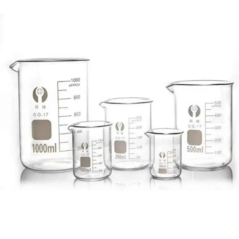 Nouveau 5 ml, 10 ml, 25 ml, 50 ml, 100 ml, 150 ml, 200 ml, 250 ml, 1000 ml bécher en verre Pyrex Bor