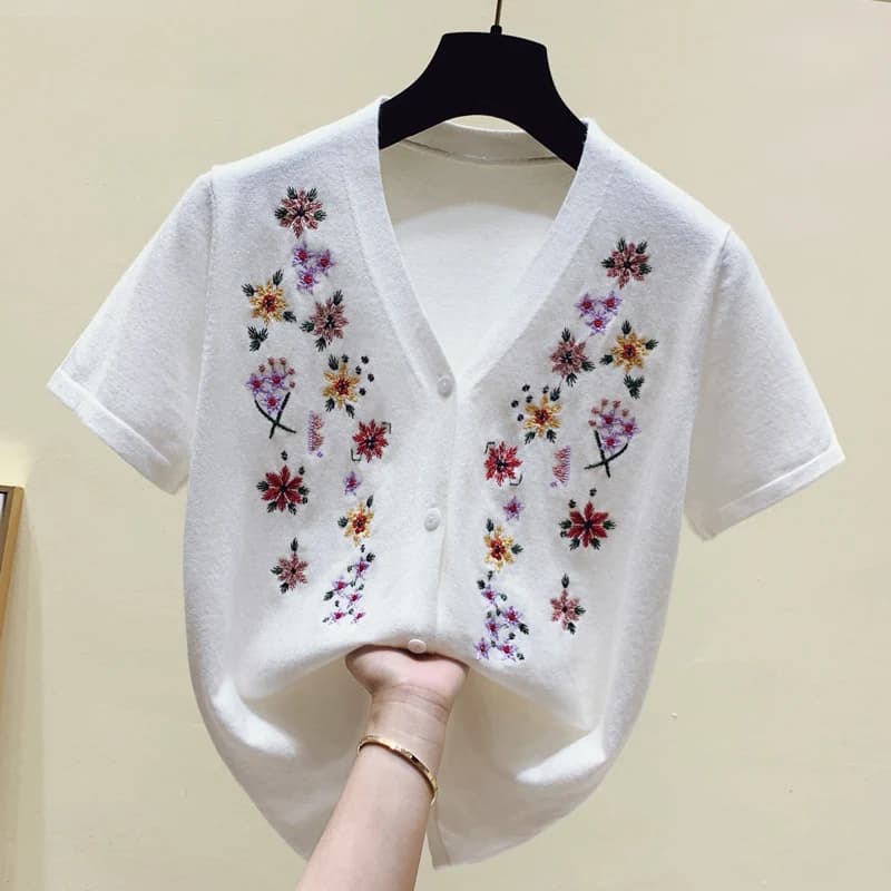 Cardigans en soie glacée pour femmes, col en v, pull tricoté, mince, noir et blanc, manteaux en tric