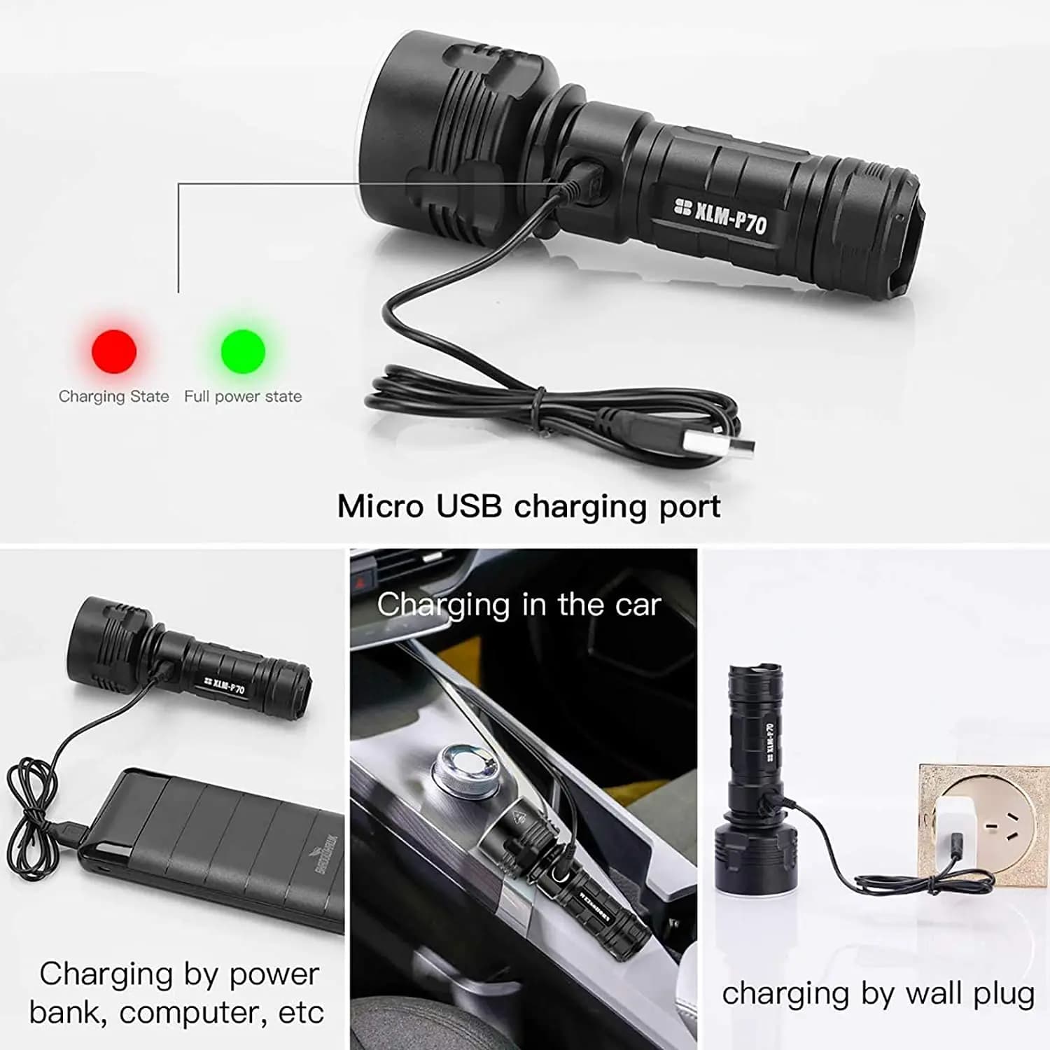 Lampe de poche LED haute puissance XHP70, torche tactique, lanterne Rechargeable par USB, étanche, l