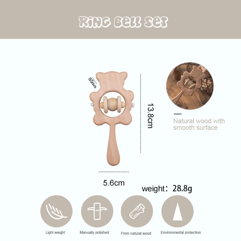 Jouets pour bébés, ensembles de hochets en bois, hochets en bois de hêtre, hochets à main pour la de