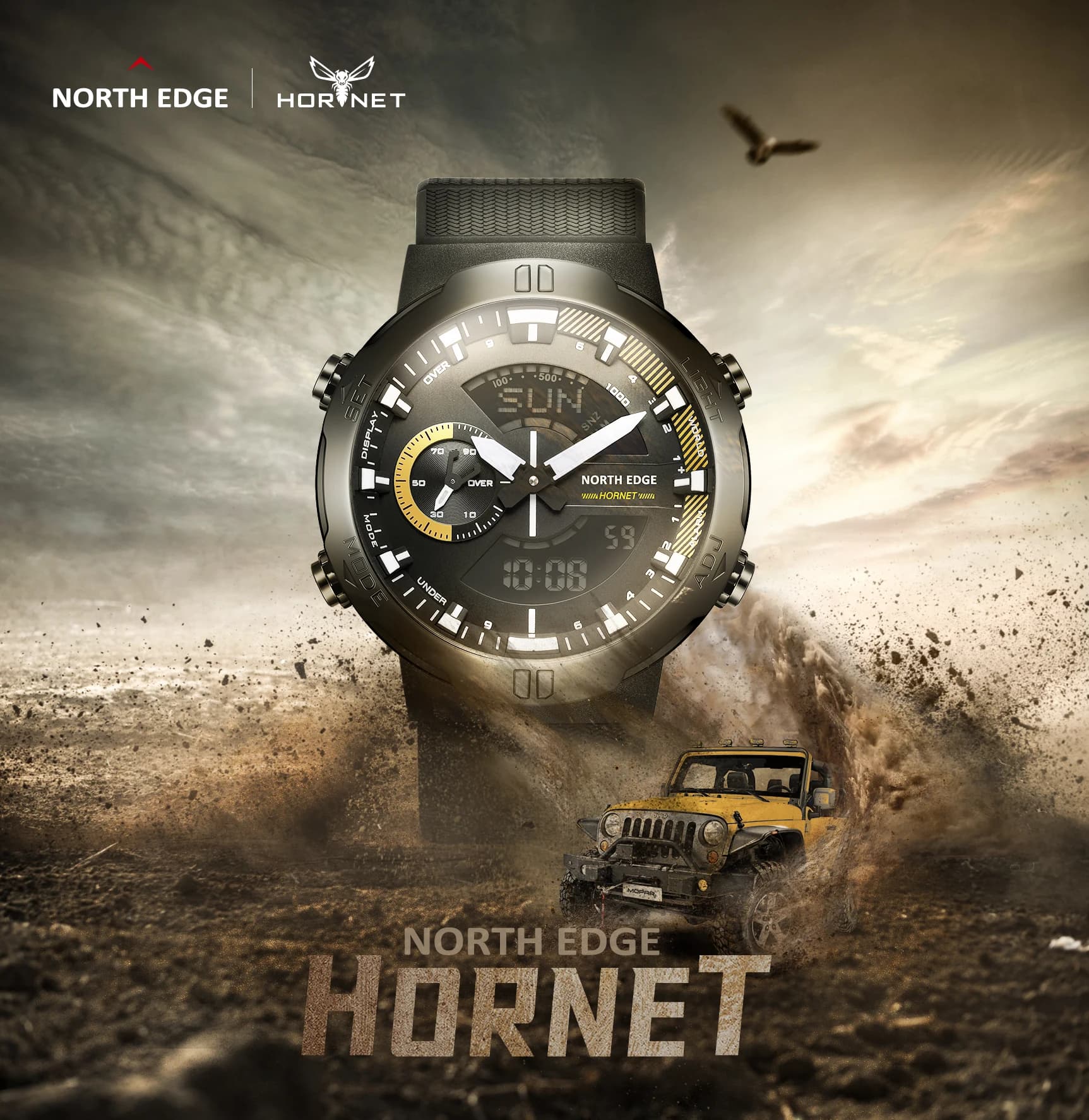 NORTH EDGE – montre connectée pour hommes, horloge mondiale, compte à rebours, chronomètre de vitess