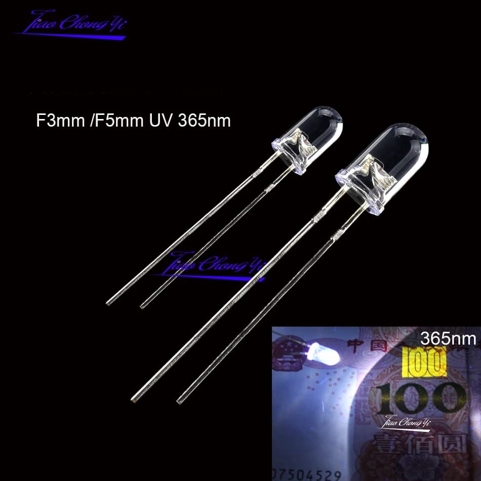 10 pièces UV 365nm Diode LED DIP 3mm 5mm Diodes clair UV LED Ultraviolet Kit de LED Ultraviolet
