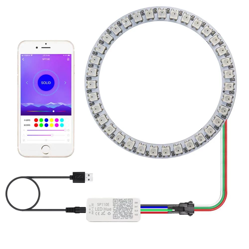 WS2812B 8/16/24/35/45Led Pixel SP110E Kit de contrôleur Gyverlamp RGB anneau adressable individuel W