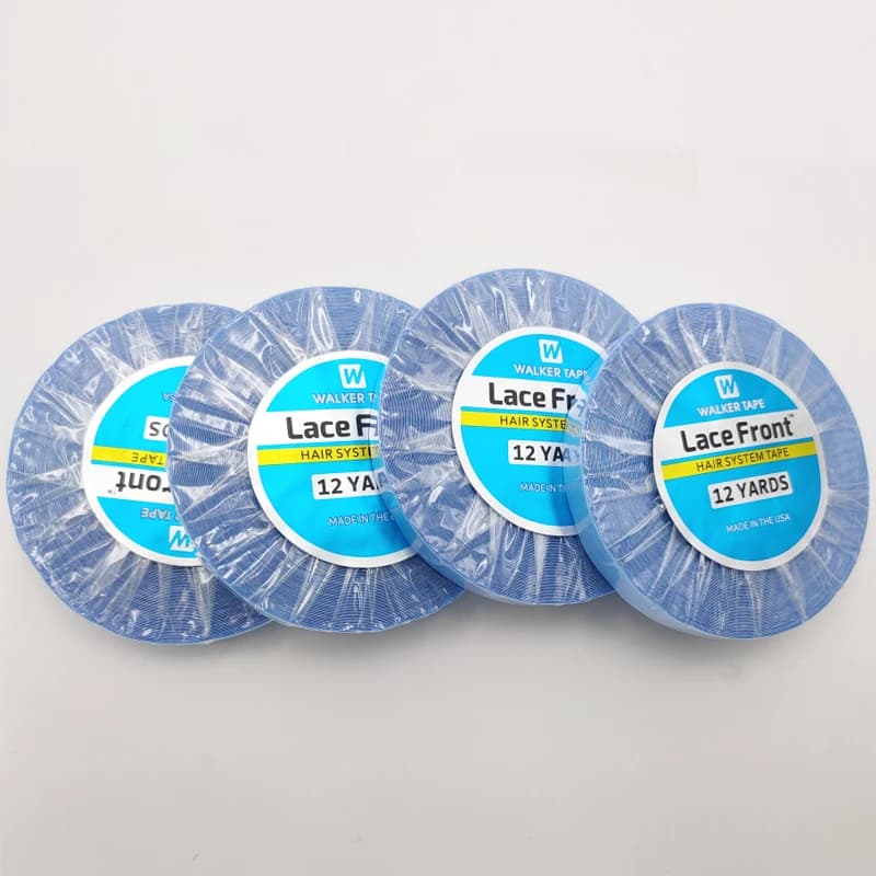 Rouleau de ruban adhésif Double face bleu 12Yards, bande de Support avant en dentelle, pour cheveux/