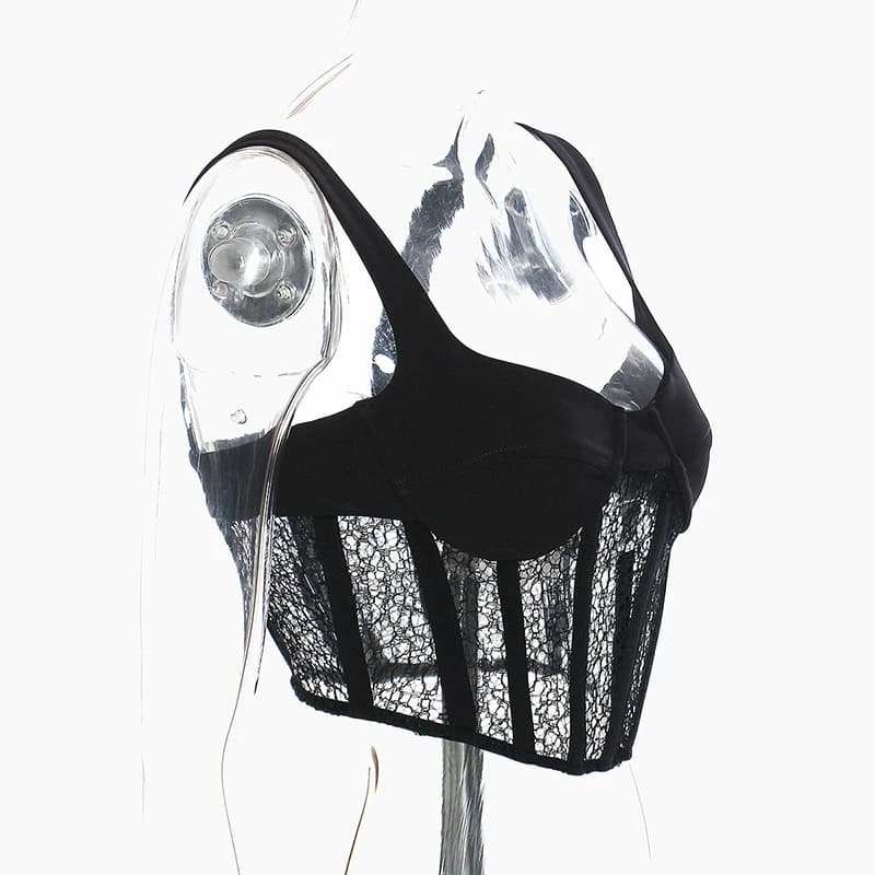 TWOTWurea YLE-Patchwork de dentelle pour femme, col carré en fibre solide, évidé, court, précieux, m