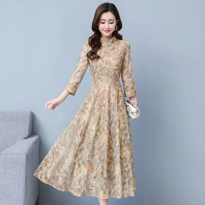 Robe mi-longue en dentelle à manches longues pour femmes, robe de soirée sexy, batterie avec piste d