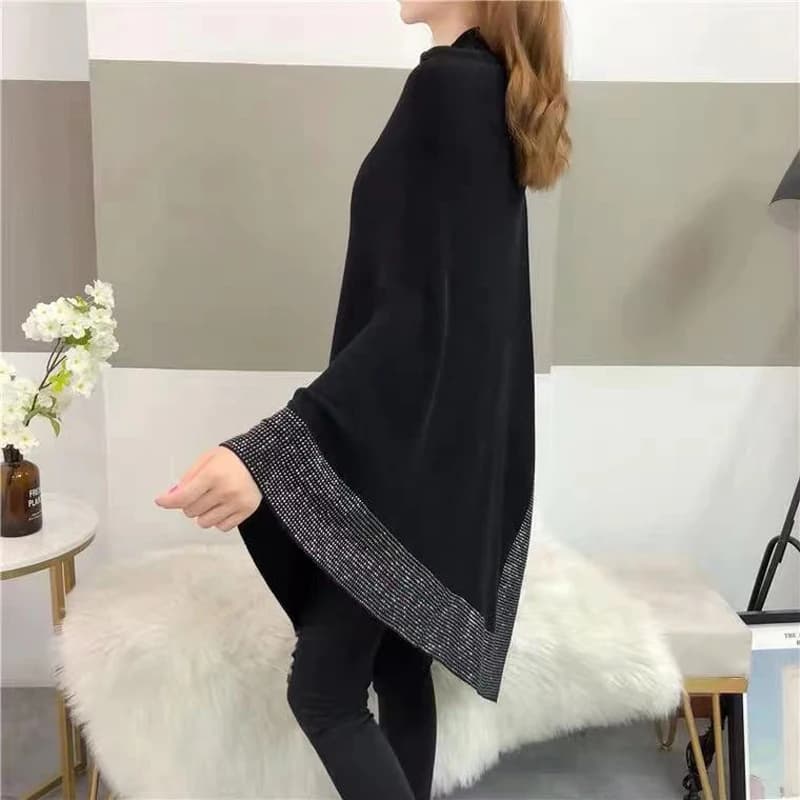 Nouvelle collection Printemps 2026 : Cape pull poncho en tricot de laine de luxe ornée de diamants, 