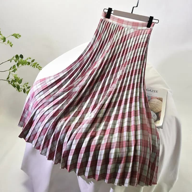 Jupe en sergé plissée accordéon pour femme, doublure en mousseline de soie, élégante, taille haute, 