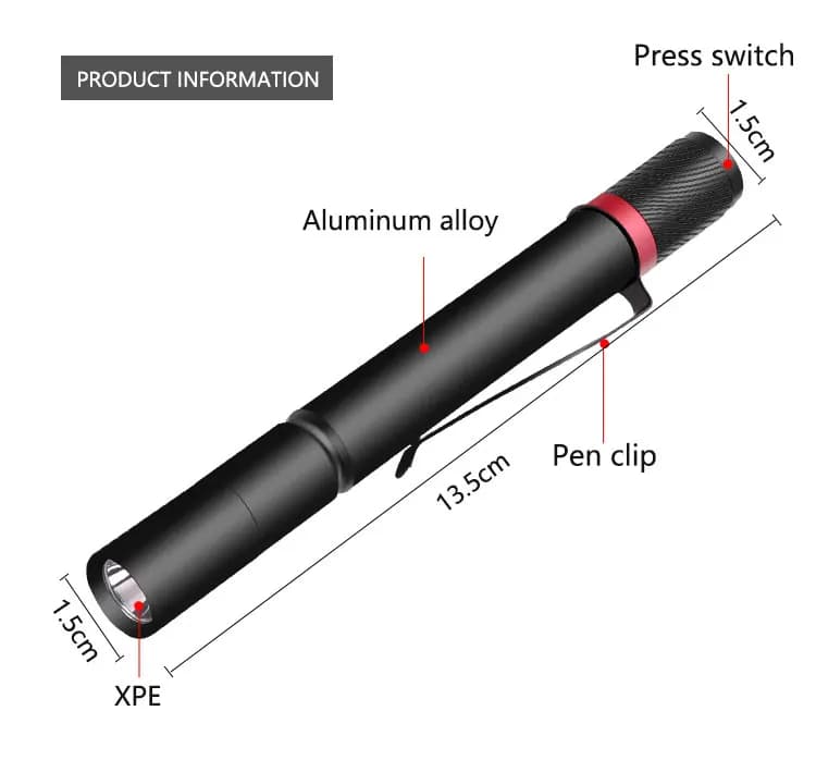 Mini lampe de poche portable à lumière LED, torche de poche, pince à stylo, porte-clés, piles AAA, 8