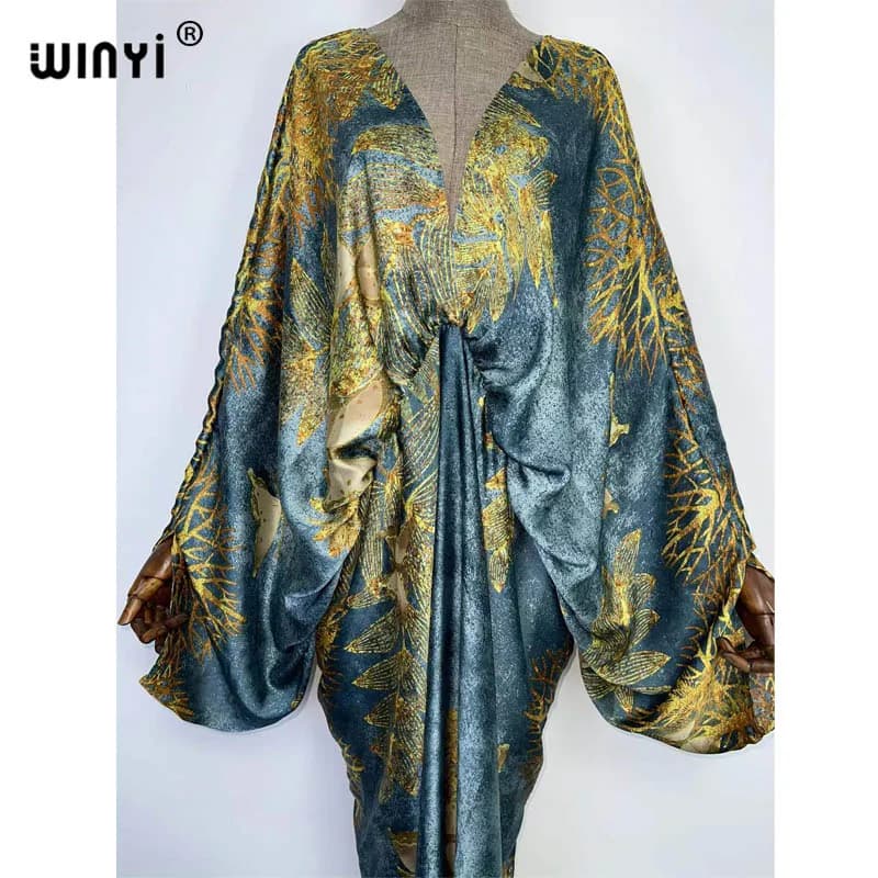 Col en v profond Sexy bech Europe été sensation de soie imprimé bohème 2022 WINYI Maxi femmes robes 