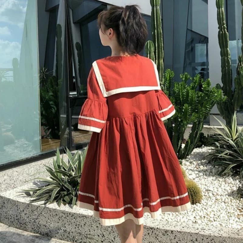 Robe trapèze à manches courtes évasées pour femmes, robe à lacets, plissée, rayée, adt Harajuku, étu