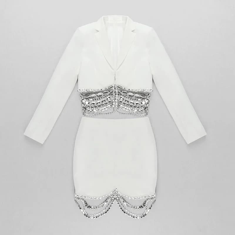 Ensemble de costume de créateur de haute couture 2026, ensemble de jupe et blazer court à chaîne lux