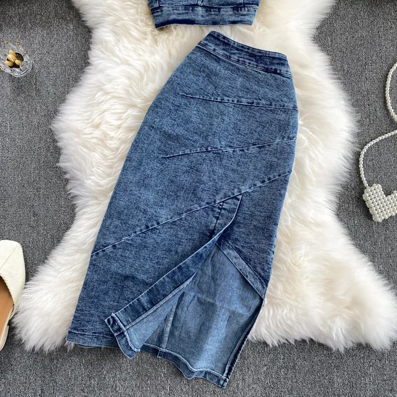 Amolapha-Ensembles de jupes en jean émaillé pour femmes, hauts à bretelles en fibre, jupe en jean, t