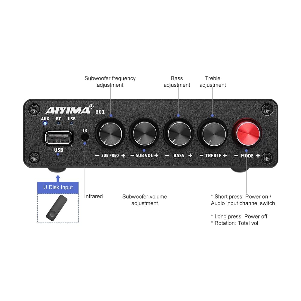 AIYIMA-Amplificateur de puissance numérique Bluetooth 5.0, caisson de basses B01, 50W x 2 + 100W, TP