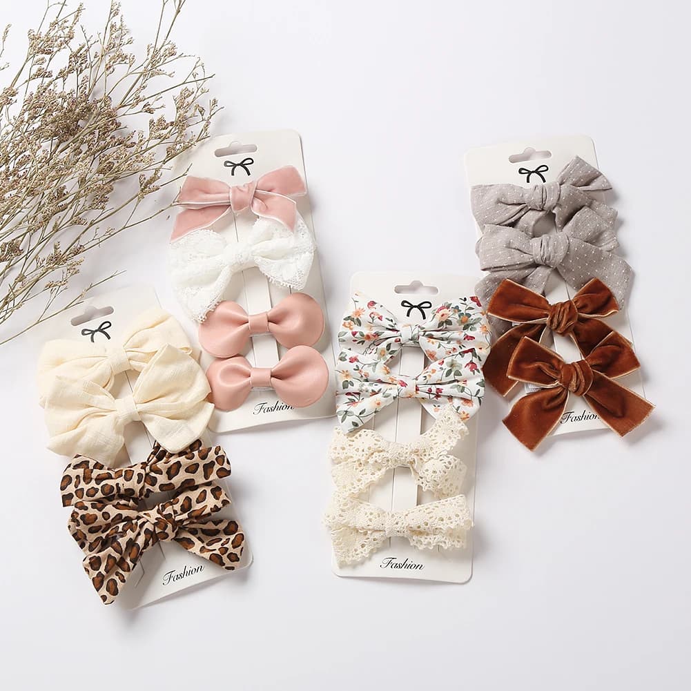 Pinces à cheveux avec nœud papillon imprimé léopard, Barrettes en dentelle de coton et lin pour bébé