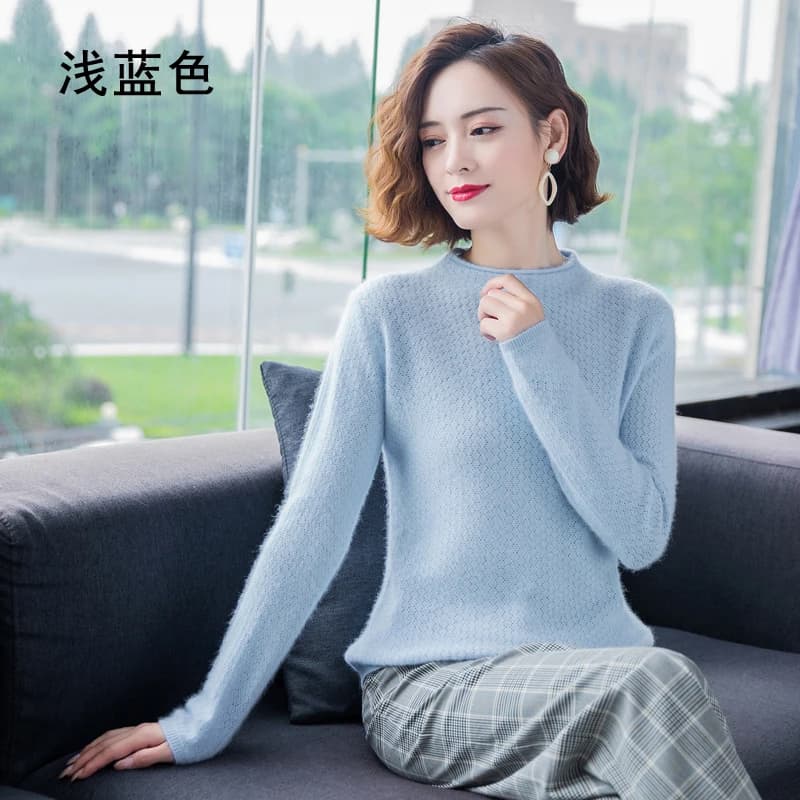 Pull en cachemire de vison pur pour femme, col rond, court, ample, tricot, chemise à manches longues