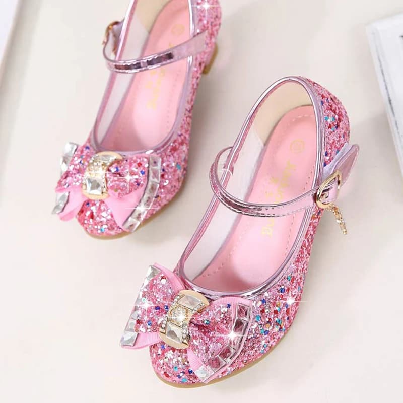 Chaussures en cuir à talons hauts pour filles, chaussures de princesse pour enfants, fleur, paillett