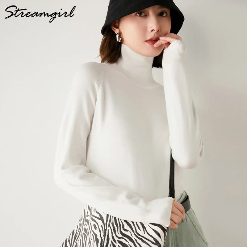 Pulls à col roulé pour femmes 2022 automne hiver pull tricoté rose Top noir en cachemire pour femmes