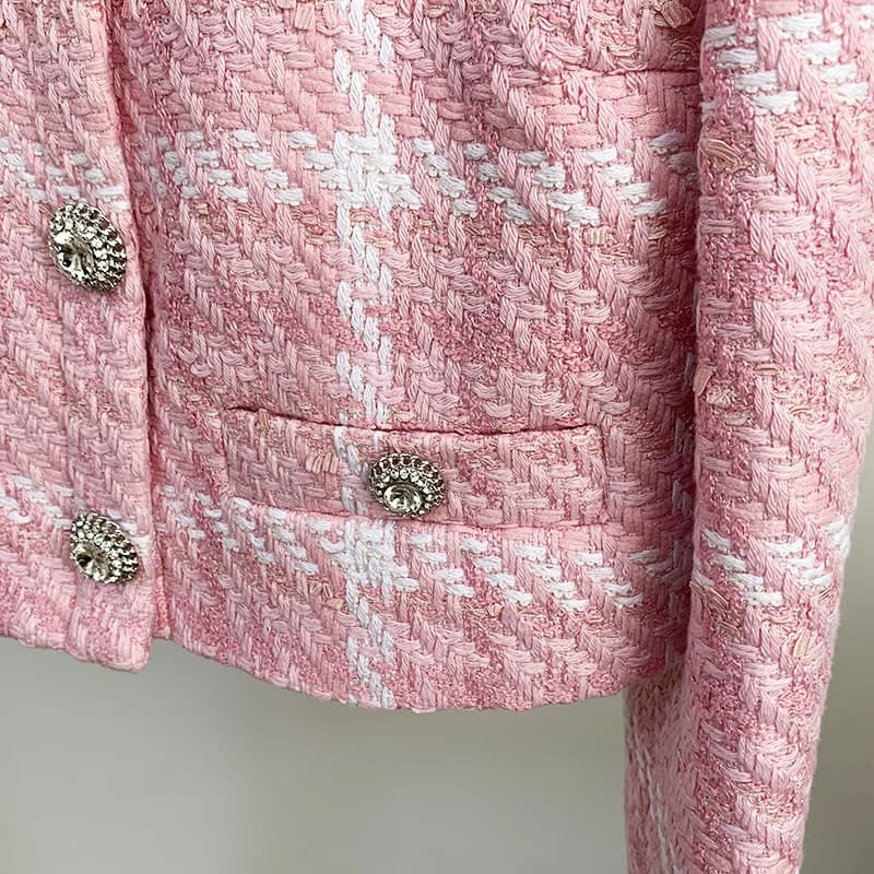 HIGH STREET Nouveauté 2026 Veste courte de créateur pour femme, style doux, avec boutons diamantés, 