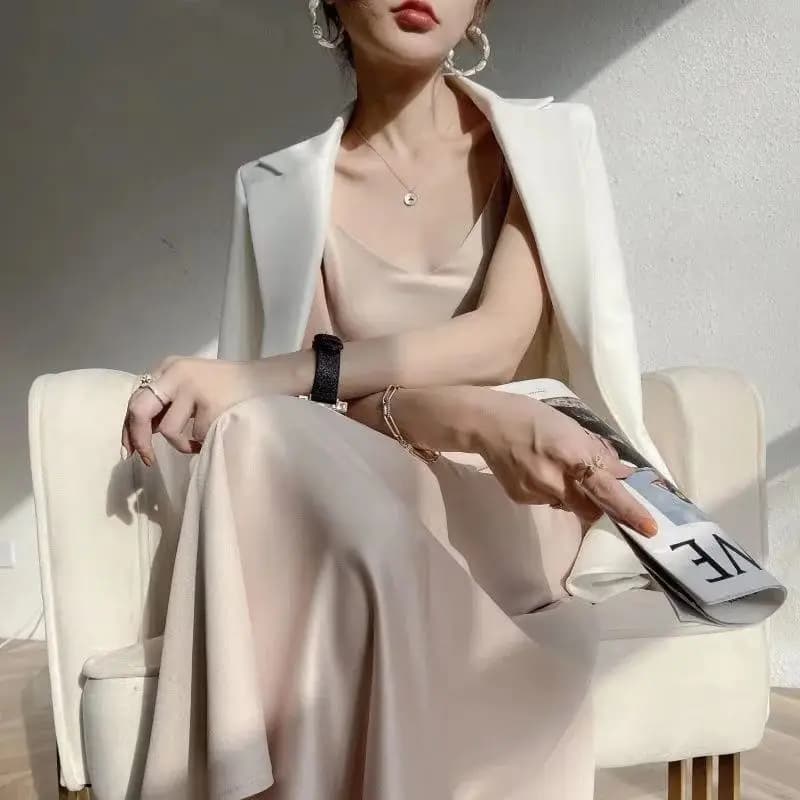 Robe longue en Satin Vintage pour femmes, tenue d'été Sexy, bretelles Spaghetti, Maxi, tenue de soir