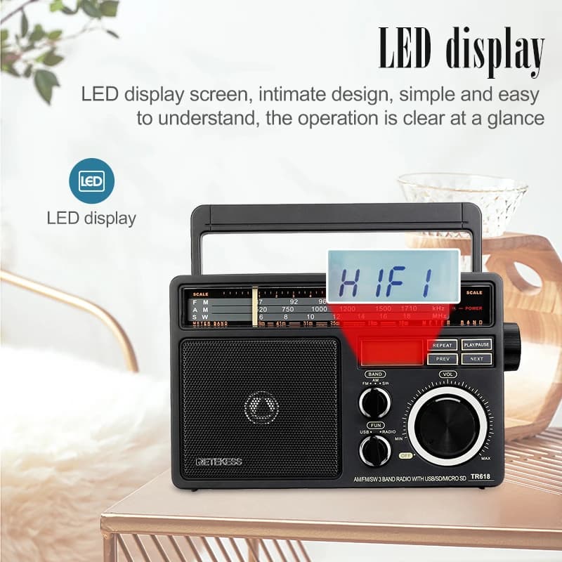 RETEKESS TR618 AM FM SW Radio portable avec lecteur MP3 numérique Support Micro SD et USB Volume for