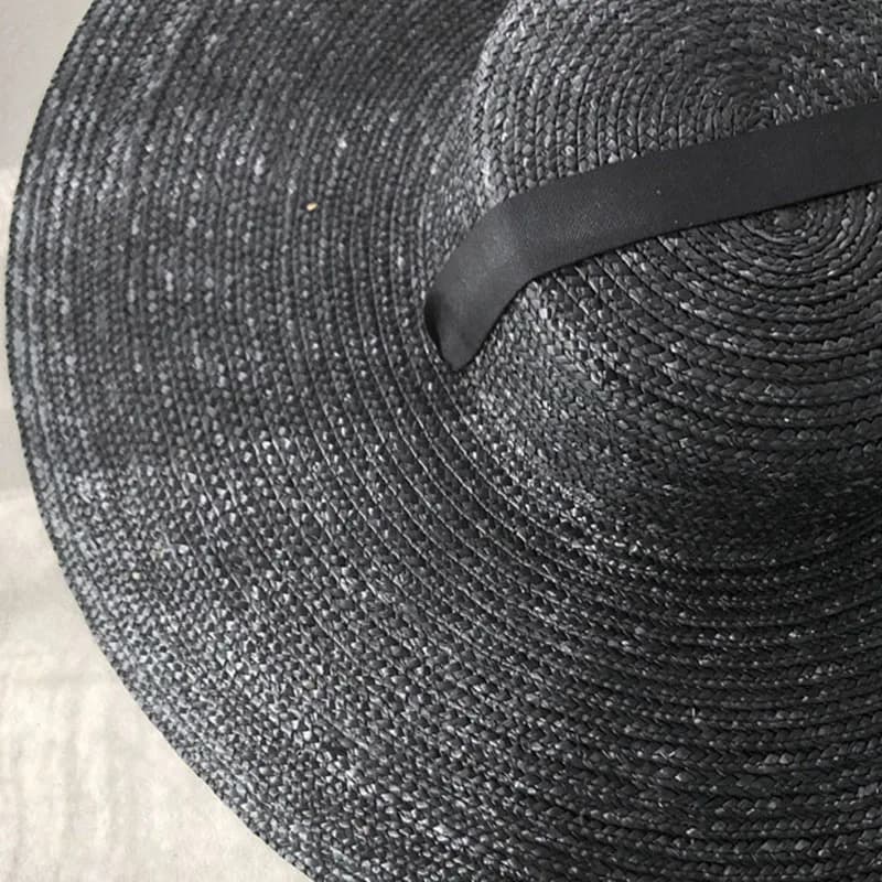 Chapeau de paille de soleil à large bord et plat, à la mode, avec Long ruban, pour femmes, vacances,