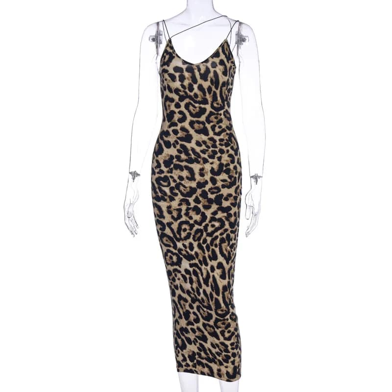 Robe mi-longue sexy à imprimé léopard pour femmes, sans manches, col en V, streetwear à la mode, ten
