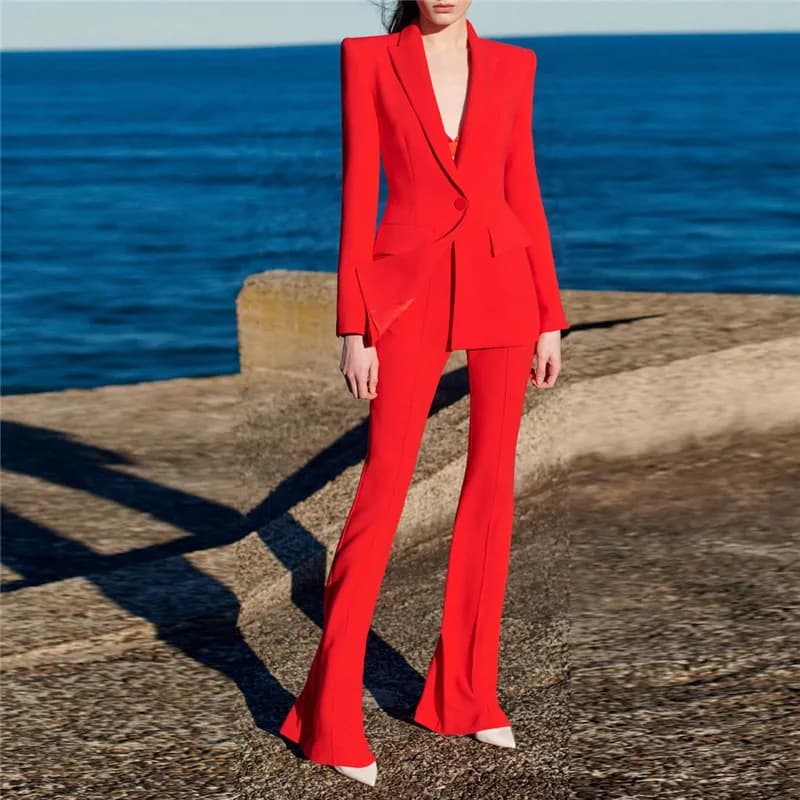 Ensemble de costume Blazer de styliste pour femmes, haute qualité, nouvelle mode, bouton unique, rou