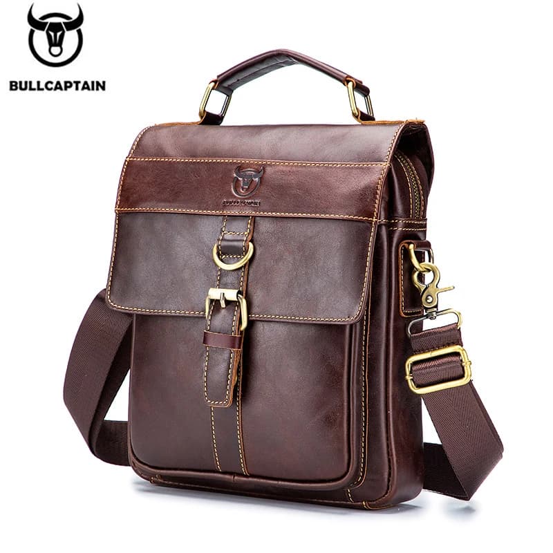BULLCAPTAIN Sac à bandoulière en cuir pour hommes, sac à bandoulière d'affaires rétro, sac à main dé
