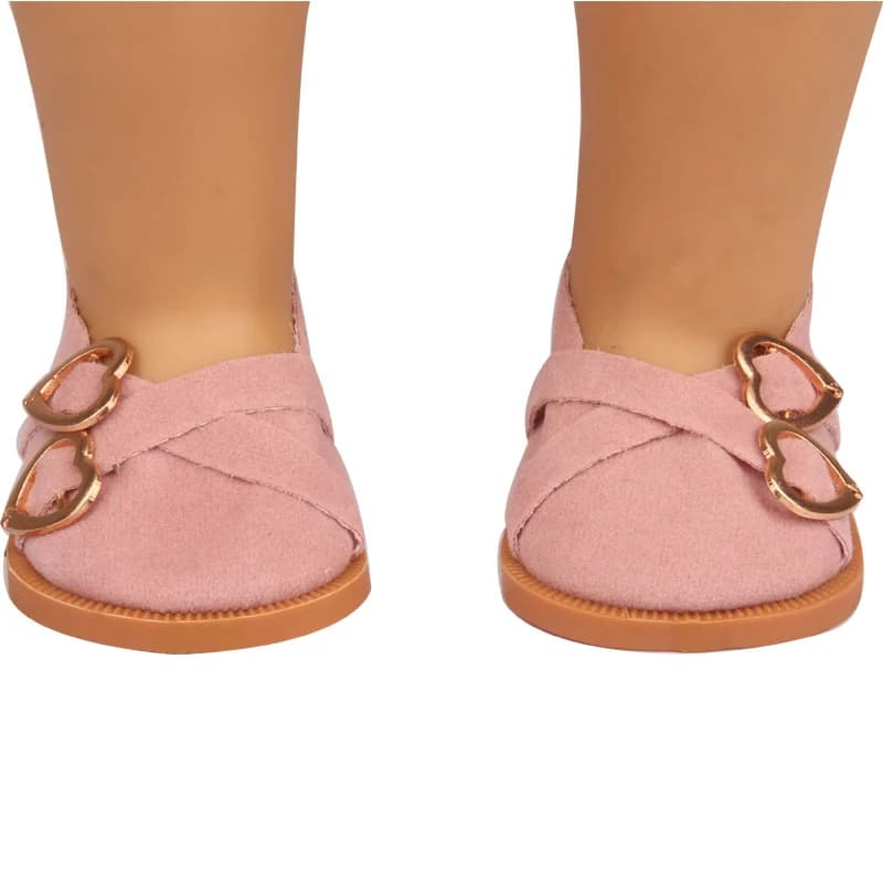 Chaussures de poupée en cuir pour fille américaine, 7 cm, 18 pouces, Double cœurs, bottes pour bébé 