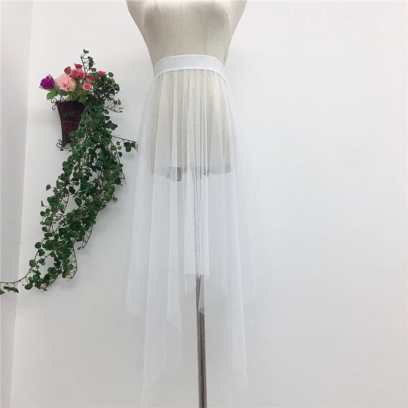 Jupe plissée en maille transparente pour femmes, Tutu en Tulle, taille haute, longue jupe noire irré