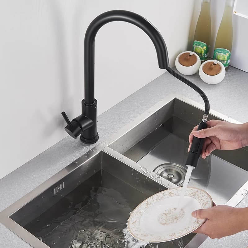 Robinet de cuisine noir à deux fonctions, mélangeur extractible à poignée unique, robinets d'eau cha