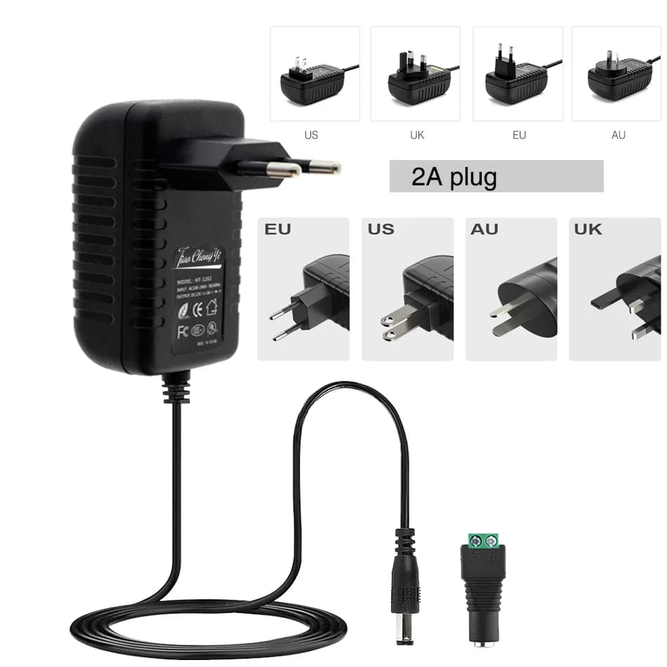 Adaptateur convertisseur de puissance 12V, 2A, 24W, prise EU, US, UK, AU, AC 100-240V à DC12V, trans