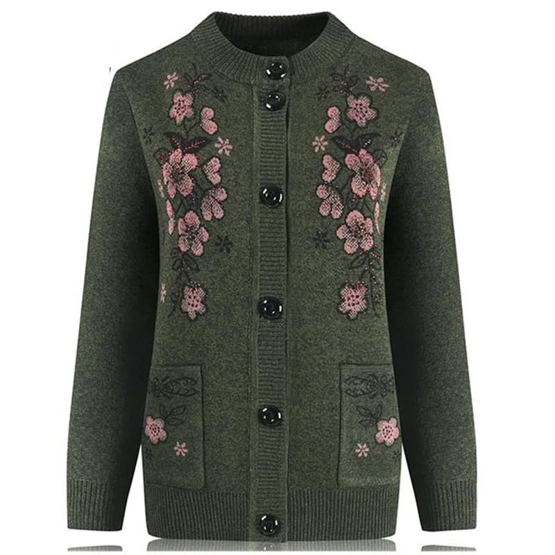 Pull en tricot à manches longues en titane pour femmes d'âge moyen, cardigan de grand-mère, manteau 