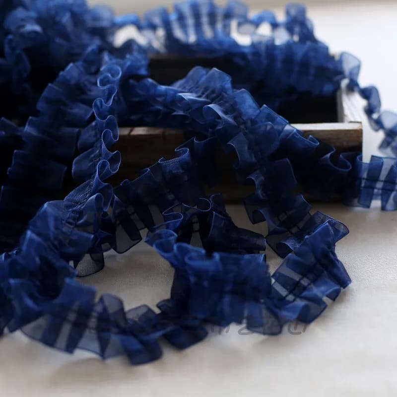 Garnitures en dentelle plissée organza, 1 mètre 4cm, rose, blanc, bleu marine, tissu ruban applique 