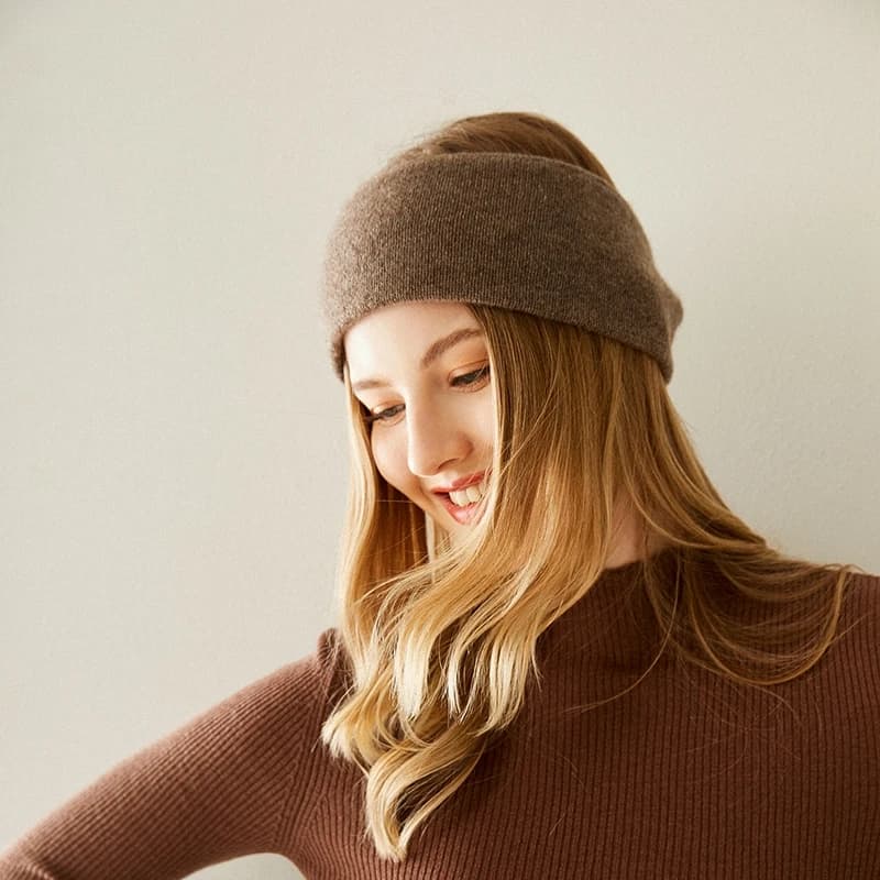 Bandeau tricoté en cachemire 100% pour femme, tissage croisé, doux et chaud, accessoires pour cheveu