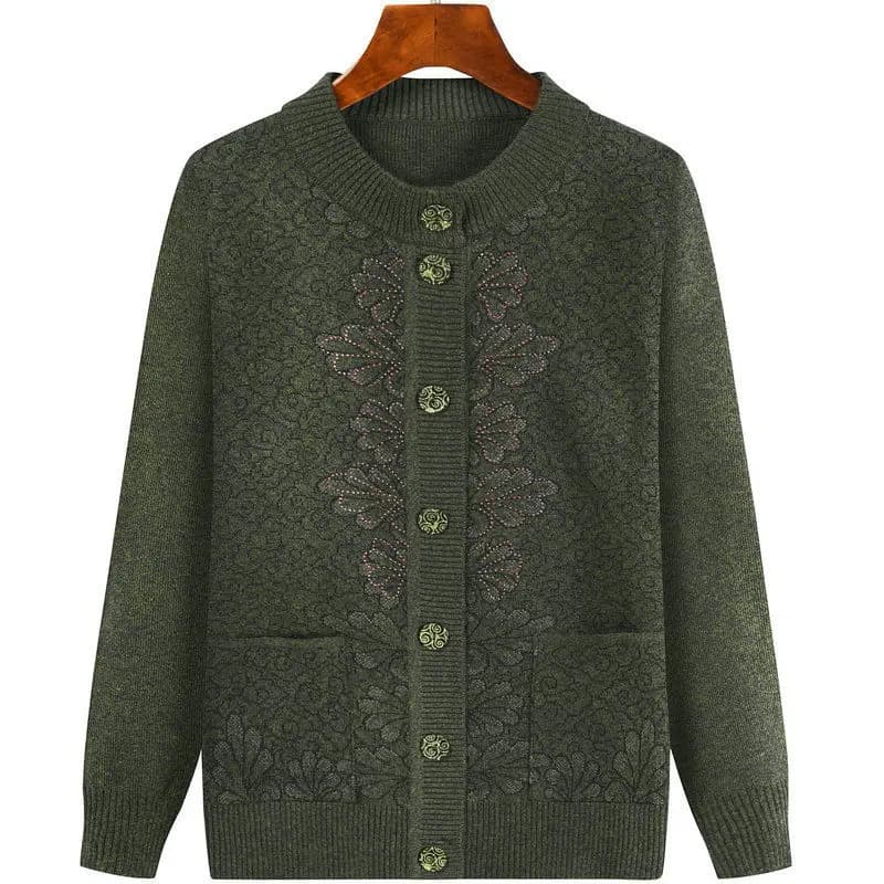 Veste cardigan en tricot pour grand-mère d'âge moyen, pull ample à manches longues avec poches, mant