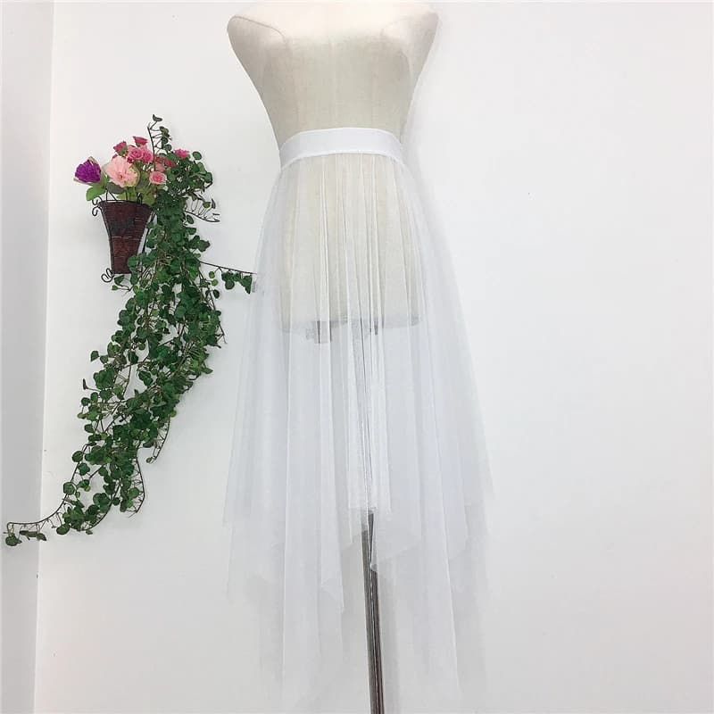 Jupe plissée en maille transparente pour femmes, Tutu en Tulle, taille haute, longue jupe noire irré
