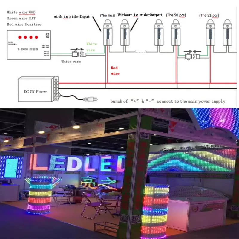 Guirxiété lumineuse LED RGB pixel, chaîne d'éclairage extérieur, coronavirus, Noël, vacances, 50 piè